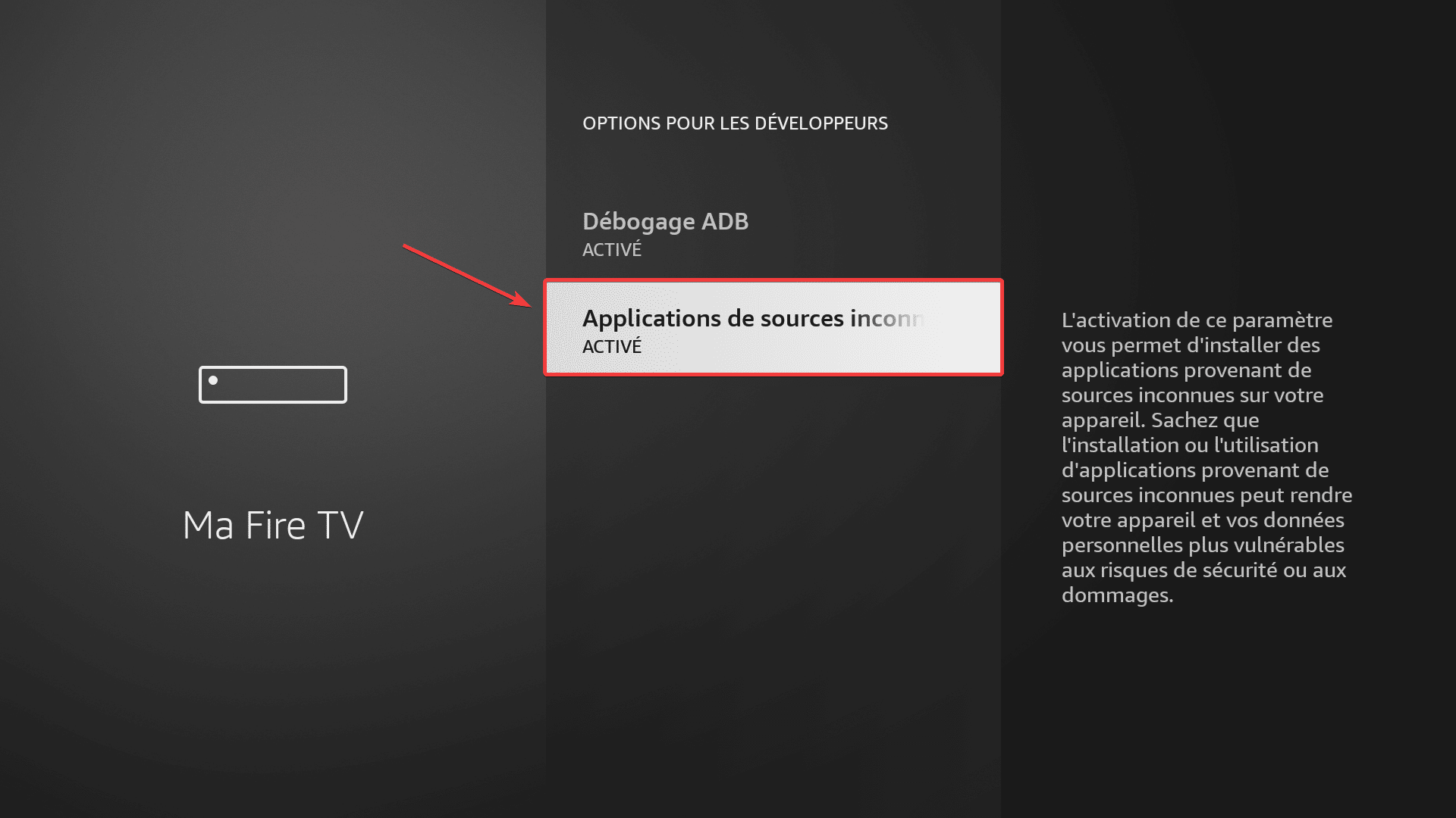 Autoriser les sources inconnues sur Fire TV